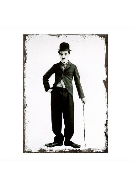 Ahşap Tablo Charlie Chaplin Bastonlu
