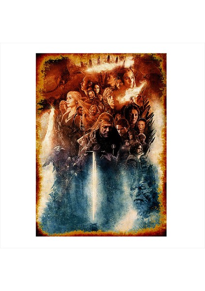 Ahşap Tablo Eskitilmiş Game of Thrones posteri