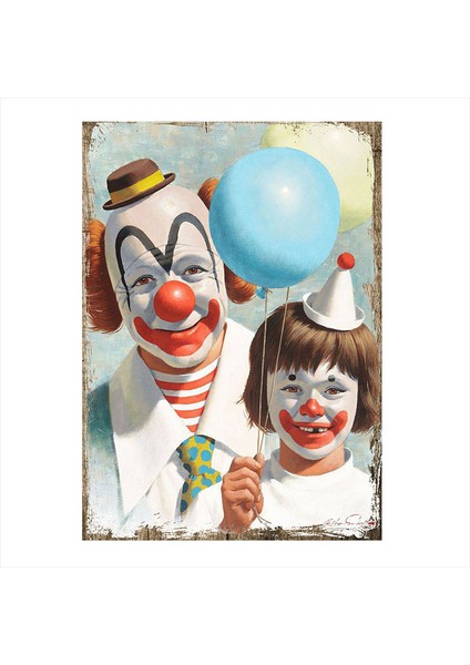 Ahşap Tablo palyaço çocuk balon