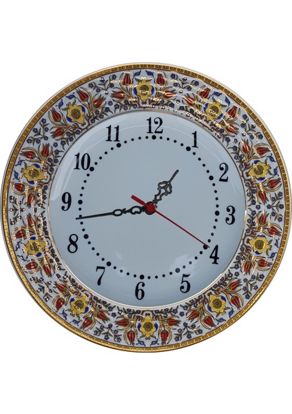 PRT 62 25 Cm Sarı Altın Yaldızlı Lale karanfil Desenli Porselen Çini saat