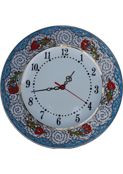 PRT 68 25 Cm Mavi Altın Yaldızlı Lale karanfil Desenli Porselen Çini saat
