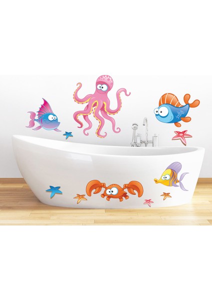 Renkli Balıklar ve Ahtapot Duşakabin Banyo Sticker