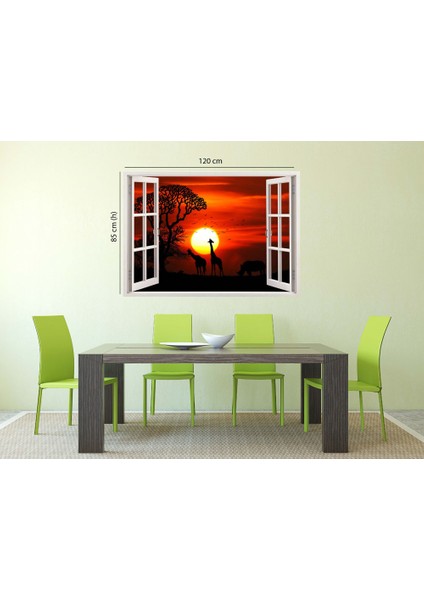 Pencereden Safari Vahşi Hayvanlar ve Gün Batımı , Duvar Sticker, 3 Boyutlu Beyaz Pencere Sticker fırsatları