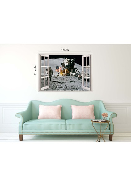 Pencereden Ay ve Astronot Duvar Sticker, 3 Boyutlu Beyaz Pencere Sticker fiyatları