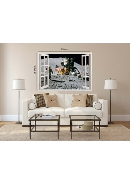 Pencereden Ay ve Astronot Duvar Sticker, 3 Boyutlu Beyaz Pencere Sticker modelleri