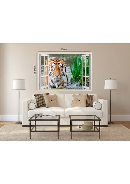 Pencereden Vahşi Yaşam ve Kaplan, Duvar Sticker, 3 Boyutlu Beyaz Pencere Sticker modelleri