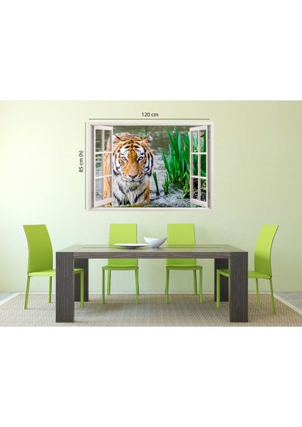 Pencereden Vahşi Yaşam ve Kaplan, Duvar Sticker, 3 Boyutlu Beyaz Pencere Sticker fırsatları
