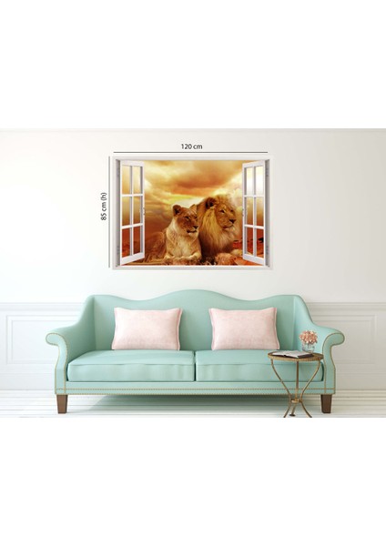 Pencereden Afrika ve Aslanlar, Duvar Sticker, 3 Boyutlu Beyaz Pencere Sticker fiyatları