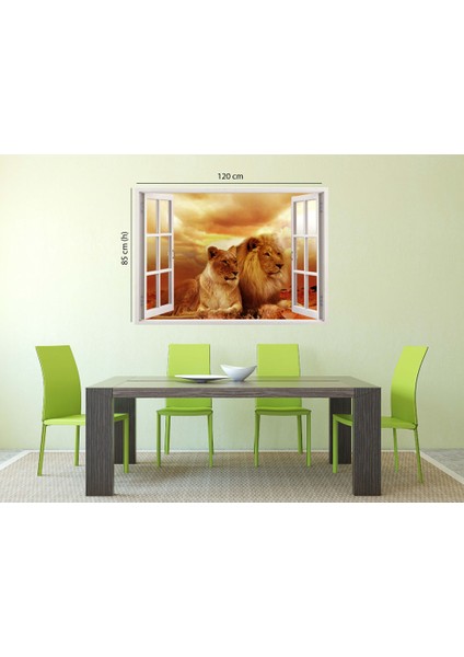 Pencereden Afrika ve Aslanlar, Duvar Sticker, 3 Boyutlu Beyaz Pencere Sticker fırsatları