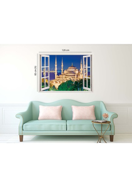 Pencereden İstanbul Sultan Ahmet Camii, Duvar Sticker, 3 Boyutlu Beyaz Pencere Sticker fiyatları