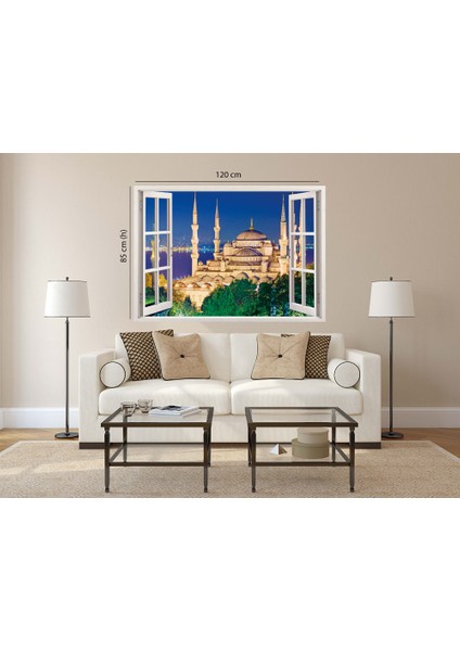 Pencereden İstanbul Sultan Ahmet Camii, Duvar Sticker, 3 Boyutlu Beyaz Pencere Sticker modelleri