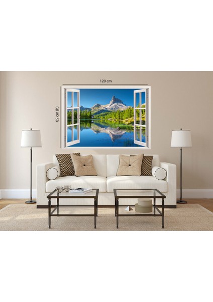 Pencereden Göl ve Manzara, Duvar Sticker, 3 Boyutlu Beyaz Pencere Sticker modelleri