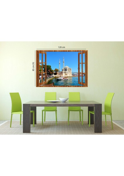 Pencereden Göl ve Manzara, Duvar Sticker, 3 Boyutlu Beyaz Pencere Sticker fırsatları