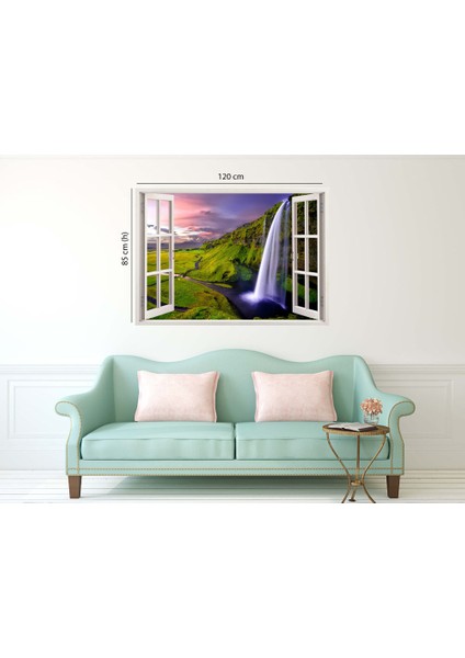 Pencereden Doğa ve Şelale, Duvar Sticker, 3 Boyutlu Beyaz Pencere Sticker fiyatları