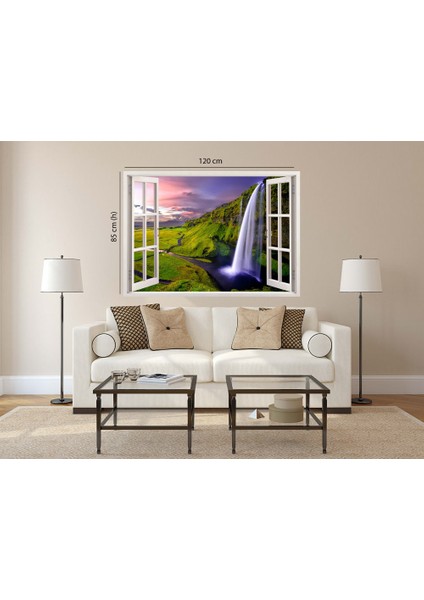 Pencereden Doğa ve Şelale, Duvar Sticker, 3 Boyutlu Beyaz Pencere Sticker modelleri