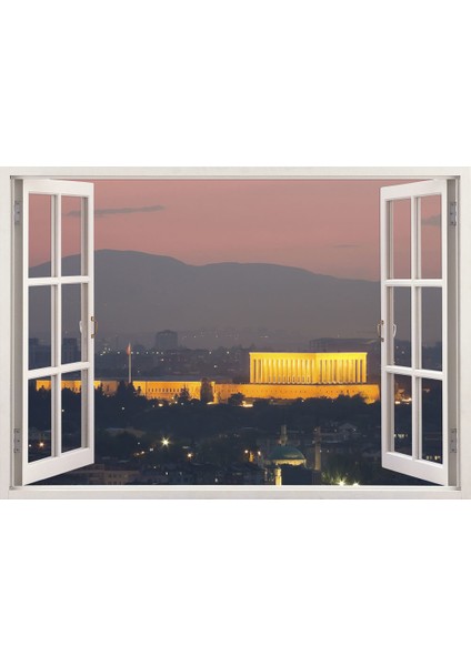 Pencereden Anıtkabir Duvar Sticker, 3 Boyutlu Beyaz Pencere Sticker