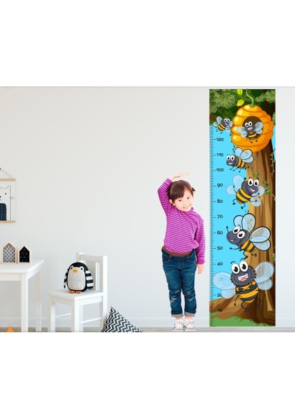 Bal Toplayan Sevimli Ayıcıklar Doğa Konsept Boy Cetveli Sticker