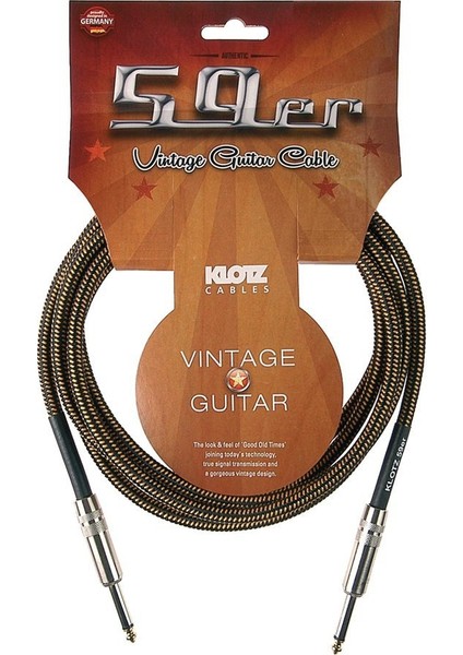 Vintage 59er Düz Uçlu Siyah-Kahve Örgülü 4,5mt Gitar Kablosu