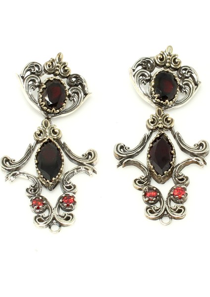 925 Ayar Gümüş ve Bronz Karışımı Garnet Taşlı Otantik Küpe