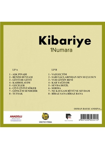 Kibariye - 1 Numara - Plak