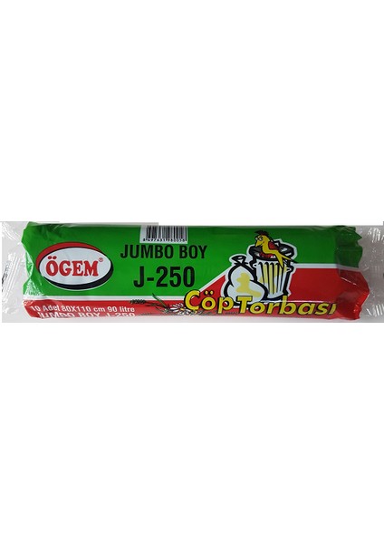 J-250 Jumbo Boy Çöp Torbası 80x110 cm 10'lu Rulo x 30 Paket = 300 Adet Mavi