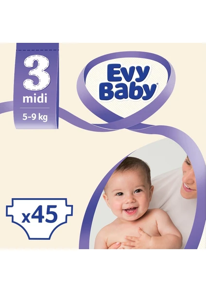 Evy Baby Bebek Bezi 3 Beden Midi Jumbo Paket 45 Adet