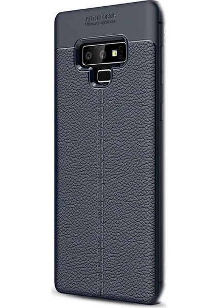 Samsung Galaxy Note 9 Kılıf Niss Deri Görünüm Silikon + 3D Cam Lacivert