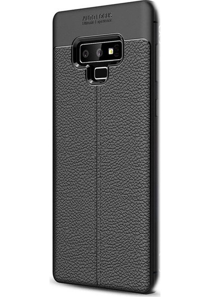 Samsung Galaxy Note 9 Kılıf Niss Deri Görünüm Silikon + 3D Cam Siyah