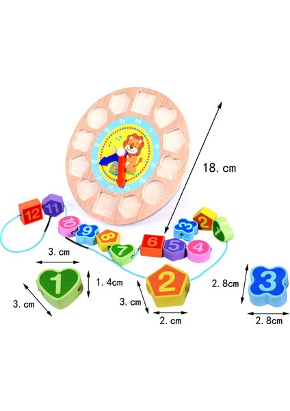 Dijital Geometri Ahşap Saat Ve İp Dizme Oyunu Toddlers