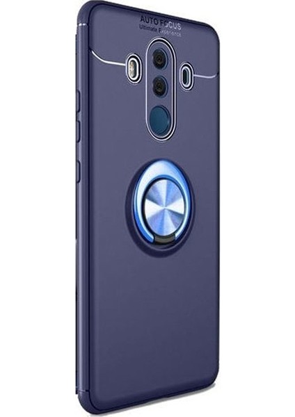 Huawei Mate 10 Pro Kılıf Ravel Yüzüklü Mıknatıslı + Nano Glass Lacivert