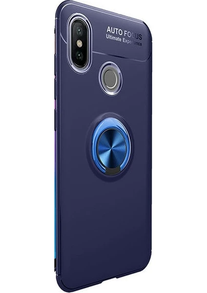 Xiaomi Mi 8 Kılıf Ravel Yüzüklü Mıknatıslı Silikon Kapak Lacivert