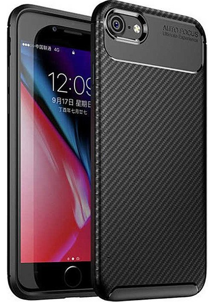 Apple iPhone 8 Kılıf Pc Karbon Delüx TPU Silikon Siyah - PKD20