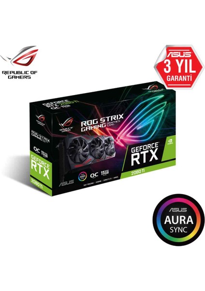 ROG Strix Gaming GeForce RTX 2080 Ti OC 11GB 352Bit GDDR6 (DX12) PCI-E 3.0 Ekran Kartı ROG-STRIX-RTX2080TI-O11G-GAMING 