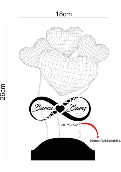 Sevgiliye Hediye, 14 Şubat Hediyesi Balon Kalpler ve Sonsuzluk LED Lamba