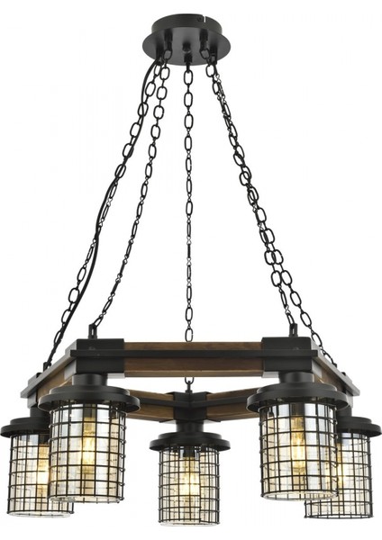 AV-60002-5ET Eskitme Kaplama Modern Avize E27 Metal Ahşap Cam 50cm