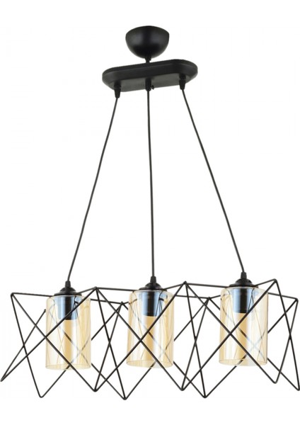AV-65076-3Y-BSY Siyah Boyalı Modern Avize E27 Metal Cam 60x20cm