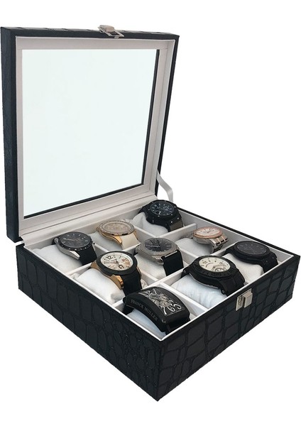 Saat Kutusu 9'lu Rugan Siyah içi Beyaz