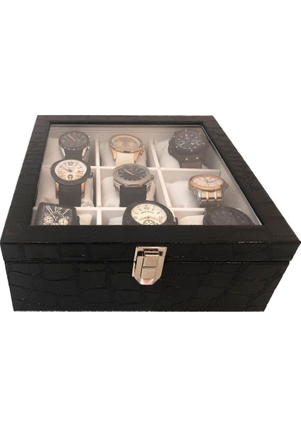 Saat Kutusu 9'lu Rugan Siyah içi Beyaz modelleri