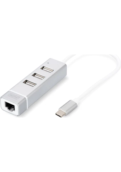 DA-70253 3 Port Usb Tip C Hub & Fast Ethernet Lan Adaptörü 3 X Usb A/Diş (Usb 2.0), 1 X Rj45 Dişi (10/100), 1 X Usb Tip C