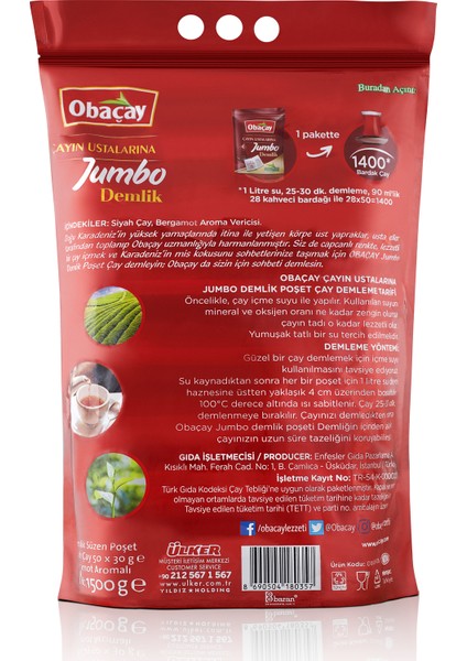 Jumbo Demlik Poşet Çay 50 x 30 gr