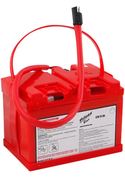 12 Volt - 12 Ah Uzun Kablolu Siyah Soketli Akü Seti