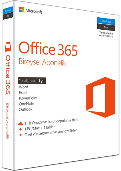 Office 365 Bireysel Abonelik - 1 Kullanıcı - 1 Yıl