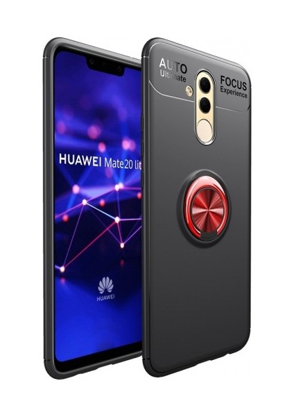 Case 4U Huawei Mate 20 Lite Kılıf Darbeye Dayanıklı (Mıknatıslı Araç Tutucu Uyumlu) - Siyah - Kırmızı