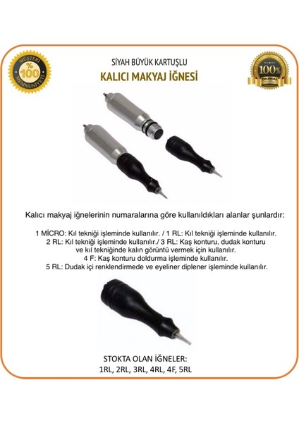 Siyah Büyük Kartuş Kalıcı Makyaj İğnesi 3Rl (10 Adet)