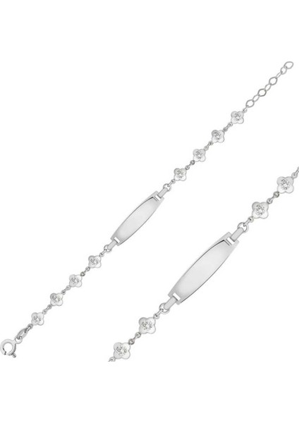 Gümüş Çiçek Plaka Çocuk Bileklik