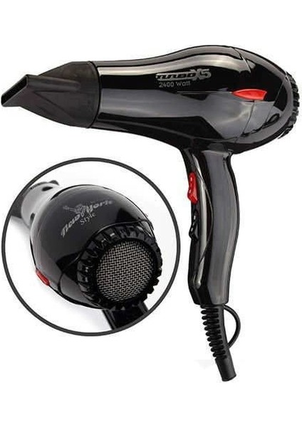 Turbox5 Profesyonel Saç Kurutma Makinesi 2400W Siyah Renk 2 Hız Ayarı ile