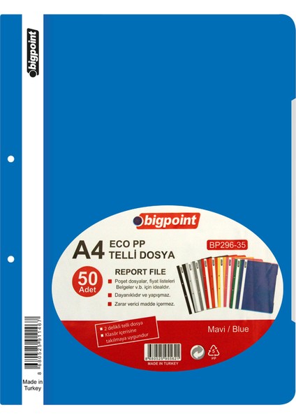 Plastik Telli Dosya Mavi 50'li 1 Paket ( 50 Adet )