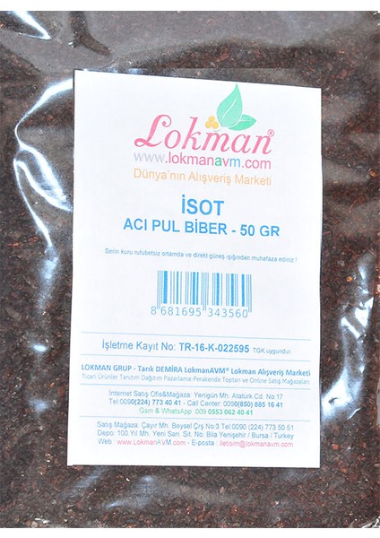 Lokman Avm İsot Acı Pul Biber 50 gr Pkt