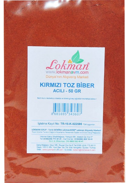 Lokman Avm Kırmızı Toz Biber Acılı 50 gr Pkt fiyatları