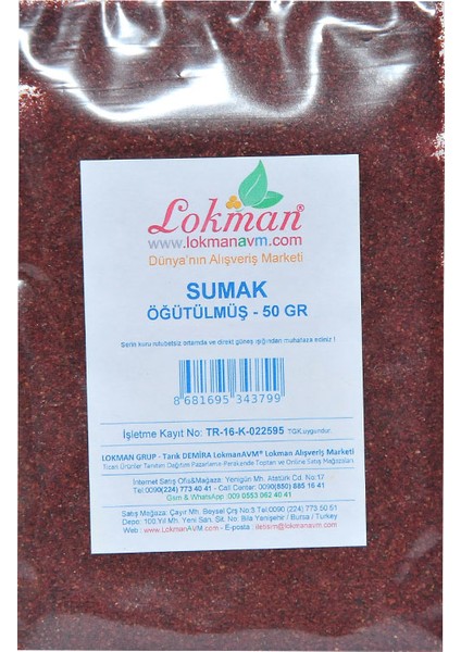 Lokman Avm Sumak Öğütülmüş 50 gr Pkt